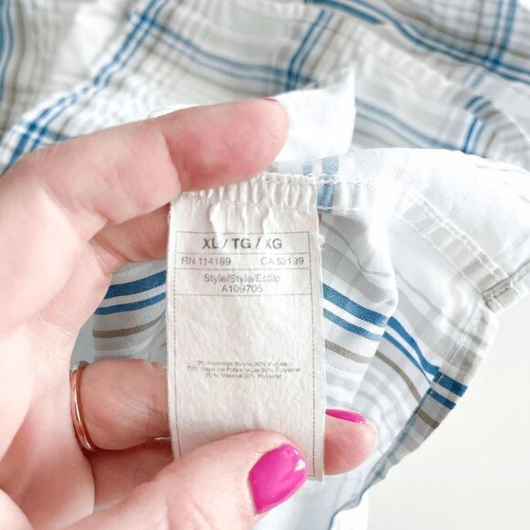 Quiksilver Mens Button Down Shirt Short Sleeve Casual Plaid Blue Gray XL - Picture 4 of 7